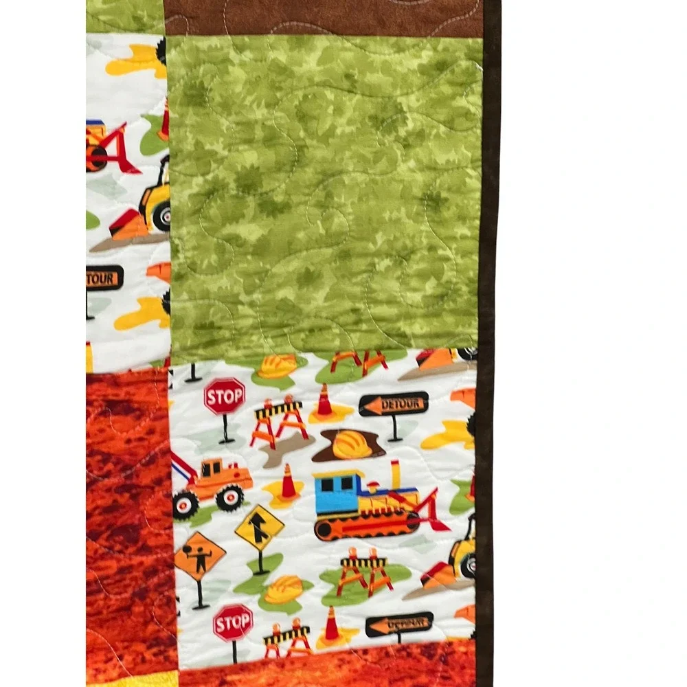 Handmade Construction Vehicle Baby Quilt Tractor Truck Patchwork 48x40